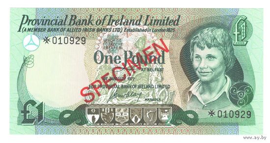 Северная Ирландия 1 фунт 1977 года. SPECIMEN. Состояние UNC! Редкая!