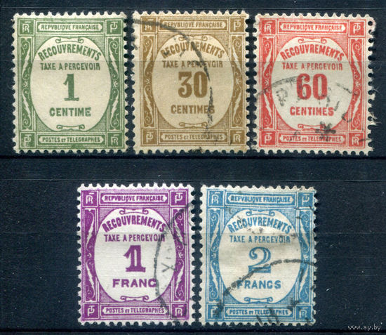Франция - 1927/28г. - portomarken, доплатные марки - 5 марок - полная серия, гашёные, MH [Mi 57-61]. #2-Fr-27-A-2