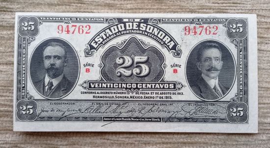 Werty71 Мексика 25 центаво 1915 UNC банкнота