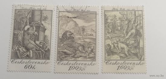 Чехословакия 1975. Чехословацкая графика - гравированные сцены охоты