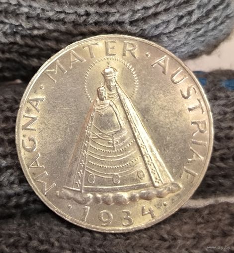 5 шиллингов 1934 Австрия мадонна штемпельная! серебро!