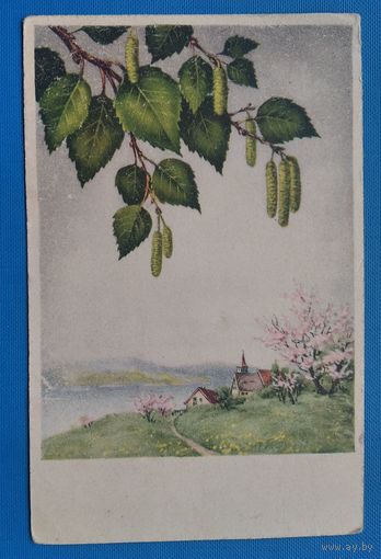 Импортная открытка. Пейзаж. 1940-ею Подписана.