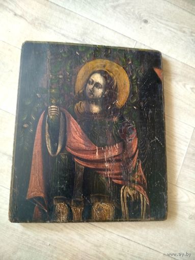 Икона Святой Великомученицы Варвары, письмо, старинная, с рубля, большой размер