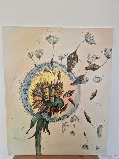 Картина акрил, 40х50см, холст на картоне, "Оторваны от дома"