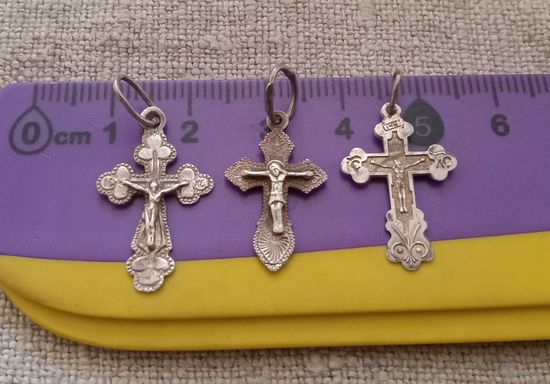 С РУБЛЯ! Три Красивых Серебряных крестика,  Ag 925*