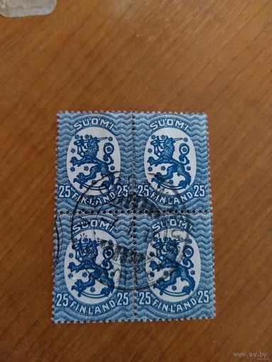 1917 Россия Великое княжество Финляндское квартблок гашение Выборг герб (5-3)
