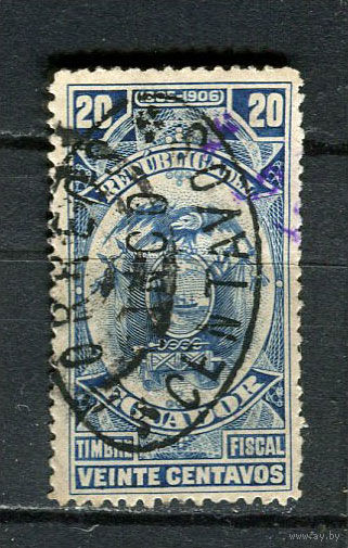 Эквадор - 1909/1910 - Надпечатка CORREOS CINCO CENTAVO на 20С - [Mi.185] - 1 марка. Гашеная.  (Лот 31JC)-TG3P59