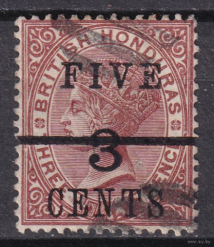 59.BrKCI. Великобритания. Колонии. Британский Гондурас. Стандарт. Виктория. Надпечатка нового номинала. 1891 г. 5C. Mi.#29.