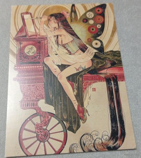 Посткроссинг. Открытка Эльф перед зеркалом (10х15). Прошла почту. Художественные марки, чёткий штемпель.