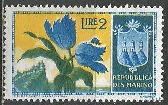 Сан-Марино. Цветы. Тюльпаны. Герб. 1953г. Mi#504.