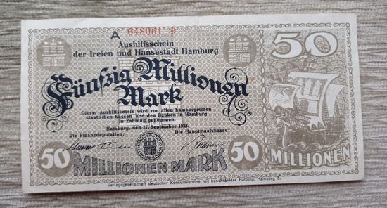 Werty71 Германия Веймар 50000000 марок 1923 банкнота 50 миллионов гроссгельд Гамбург