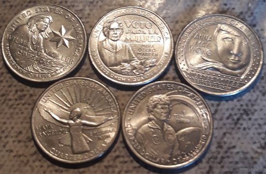 25 центов (квотеры) США 2022 сет 5 шт МД Филадельфия Американские женщины