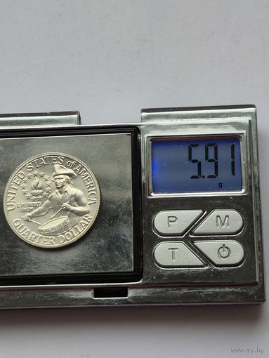 1/4 доллара 1976 года. США, 200 лет независимости США. Серебро 400. Монета не чищена. H45620.