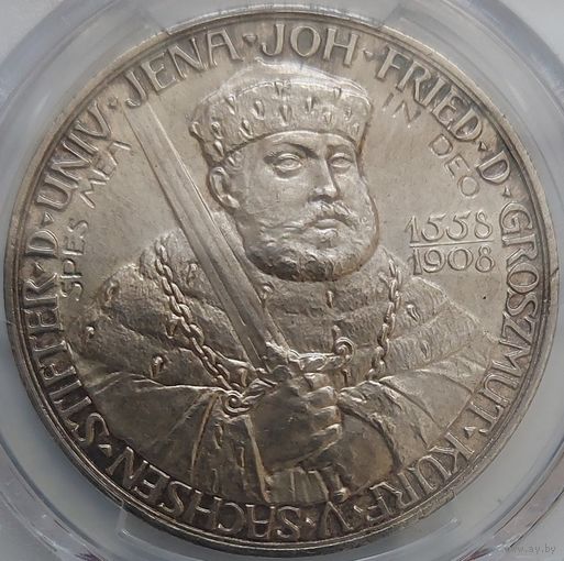 5 марок 1908 Саксен-Веймар-Эйзенах  MS-64 PCGS. 350-летие университета в Йене