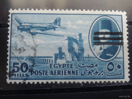 Египет, 1953, Самолет над Нилом, надпечатка, 50М