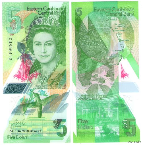 Восточные Карибы 5 долларов 2021 год UNС (полимер)