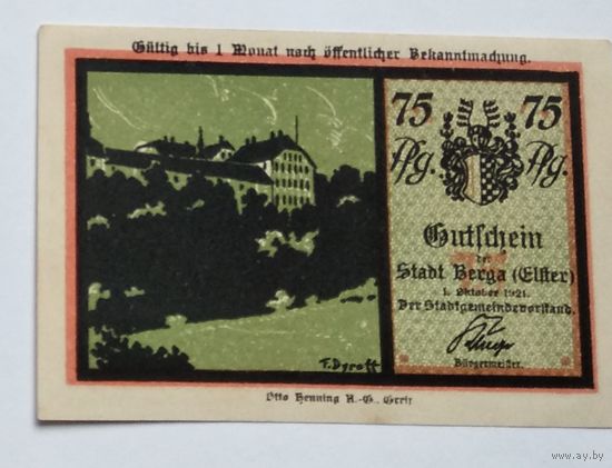 Германия, Нотгельд Berga 75 Пфеннигов 1921 --213