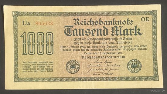 Банкнота 1000 марок 1922 год. Веймарская республика