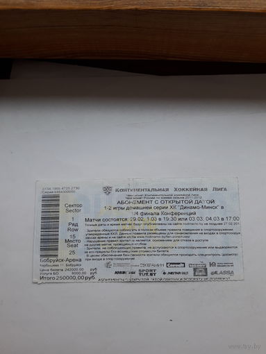 Входной билет Бобруйск Хоккей Абонемент