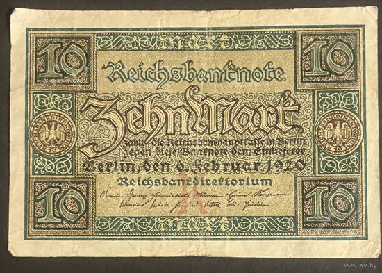 Банкнота 10 марок 1920 год. Веймарская империя.