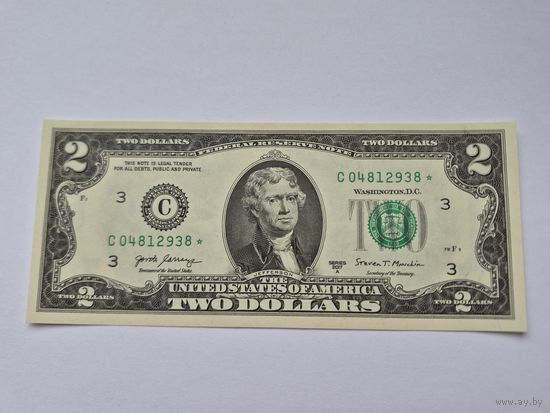 2 доллара США 2017 года, серия замещения С04812938* из пачки пресс