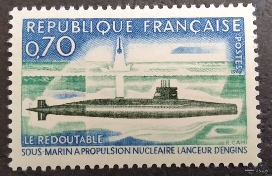 Франция. 1969г. Mi1686**. Первая французская атомная подводная лодка.