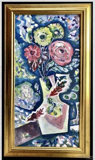 Акулов В.И."Цветы",2019г.Х/М,р.100х50см.Белорусский авангард.