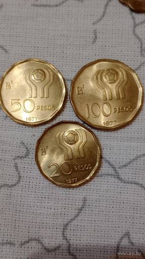 Аргентина футбол лот 3 монеты 1978.  20,50,100 песо1977