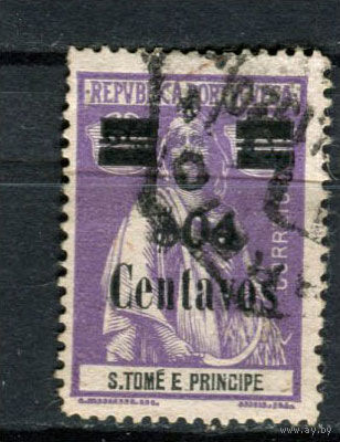 Португальские колонии - Сан Томе и Принсипи - 1919 - Надпечатка нового номинала 4 Centavos вместо 2 1/2C - [Mi. 224] - полная серия - 1 марка. Гашеная.  (Лот 118BC)