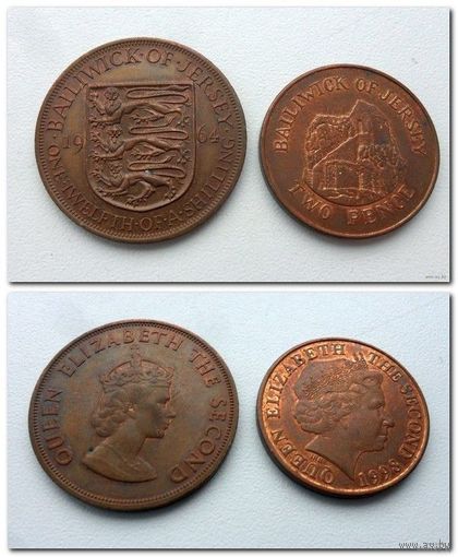 ДЖЕРСИ - 2 пенса 1998 года и 1/12 шиллинга 1964 года - из коллекции (цена за две монеты)