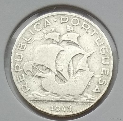 Португалия 5 эскудо 1943 г. Парусник. Корабль. В холдере