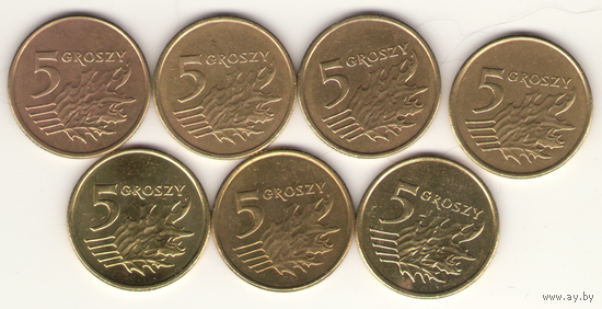 5 грошей 1999, 2003, 2005, 2007, 2008, 2009 г. Y#278