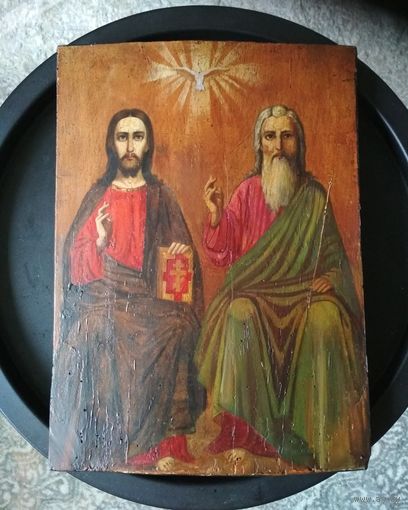 Икона 19 в., Новозаветная Троица (Сопрестолие), Триипостасное Божество, не частая, 38 * 28 см., ОРИГИНАЛ