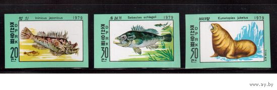 КНДР-1979,(Мих.1937В-1939В)  **   ,  Морская Фауна,Рыбы, БЗЦ