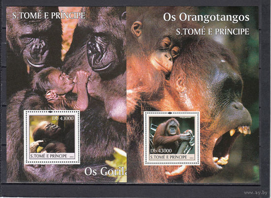 Фауна. Обезьяны. Сан-Томе и Принсипе. 2004. 2 блока. Michel N бл510-511 (26,0 е).