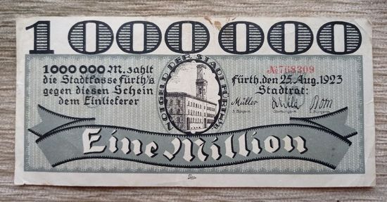 Werty71 Германия Веймар 1000000 марок 1923 банкнота 1 миллион гроссгельд Фюрт