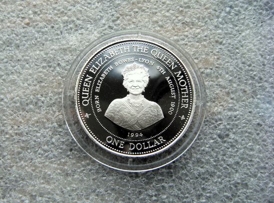 1 доллар 1994 Барбадос. Елизавета. Королева-мать. 94 года со дня рождения. Серебро