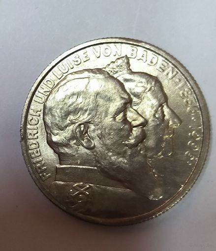 2 марки 1906 Баден.  Ярчайшая! олотая свадьба Фридриха I и Луизы Прусской
