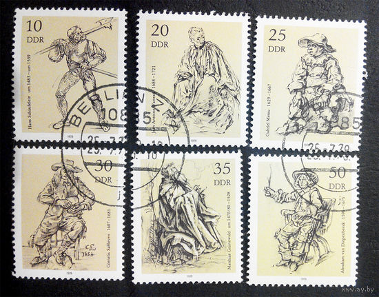 ГДР 1978 г. Картины музеев Берлина. Культура. Искусство, полная серия из 6 марок #0039-И1P8