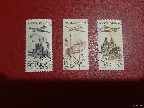 Авиапочта. Самолёт над городом 1957 год Польша