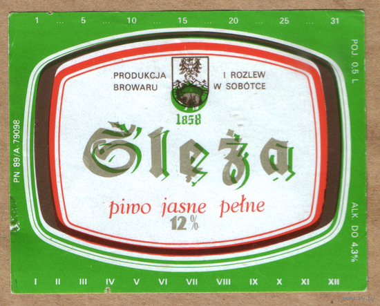 Этикетка пива Gleza Польша Ф633