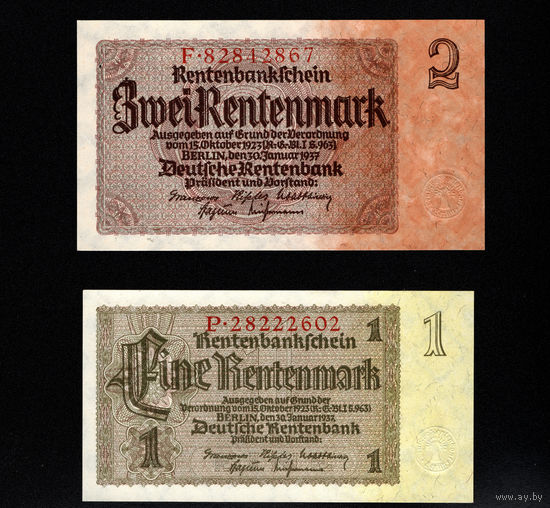 Германия 1 и 2 рентенмарки 1937 года. UNC.