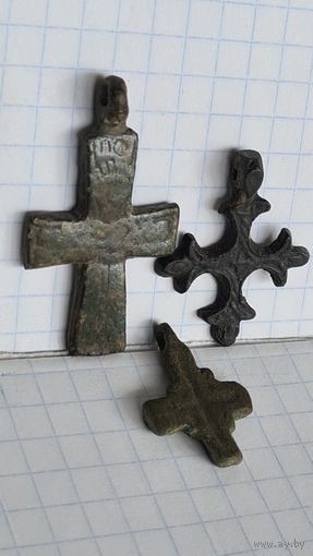 С 1 РУБЛЯ ! ЛОТ 3 шт. СТАРИННЫЕ КРЕСТИК НАТЕЛЬНЫЙ