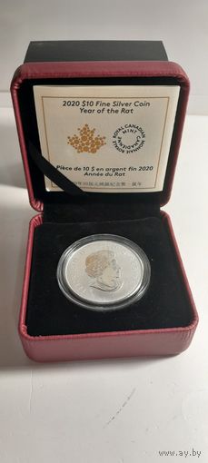 10 долларов, Канада, серебро 9999, 2020 г. ГОД КРЫСЫ