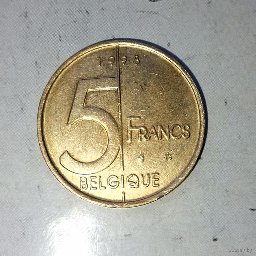 5 франков 1998 года Бельгия (надпись на французском ом "BELGIQUE"). Король Альберт 2. Красивая родная патина!