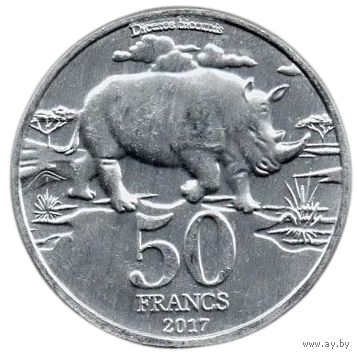 Государство Катанга. 50 франков 2017. Фауна. Носорог. unusual