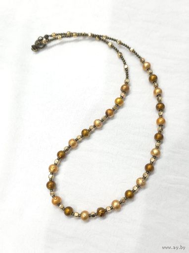 Лот С 1 РУБЛЯ! много лотов! Винтажные Бусы-чокер жатое стекло, Чехия, латунь