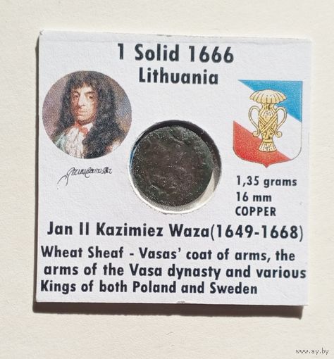 Солид ВКЛ 1666 год. Литва. В холдере 5х5 см.