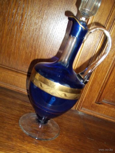 Графин синее стекло. золочение