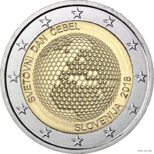 2 евро 2018 Словения Всемирный день пчёл UNC из ролла